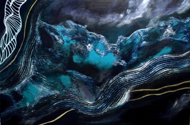 Modernes Kunstwerk Abstrakt Blau und Schwarz – Strukturmalerei