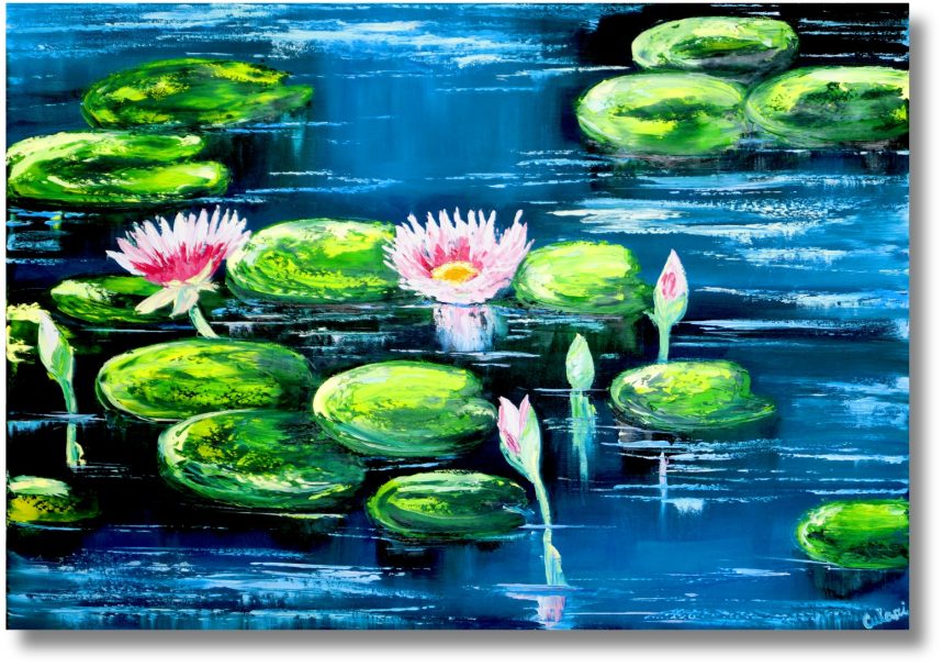 Teich mit Seerosen und Wassermotiven Ölgemälde