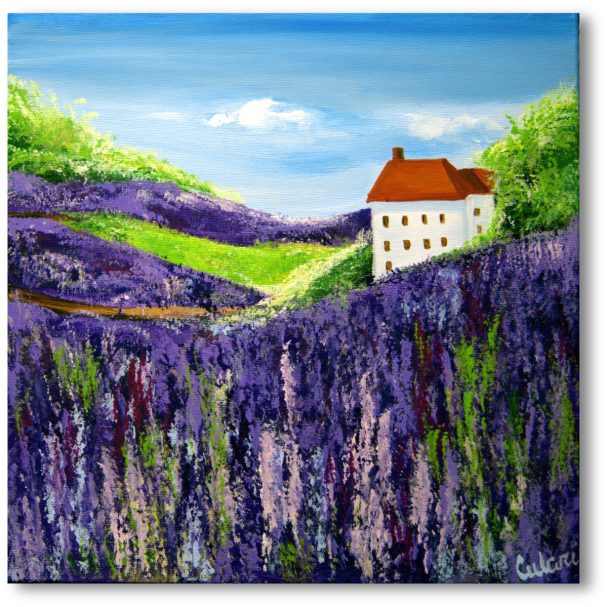 Provence Lavendelfeld und Haus Ölgemälde – Landschaft