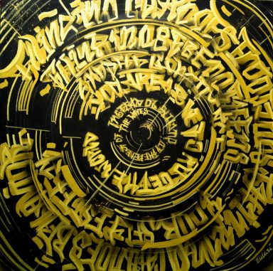Abstraktes Kreismuster Gemälde Schwarz und Gold – Texturiert