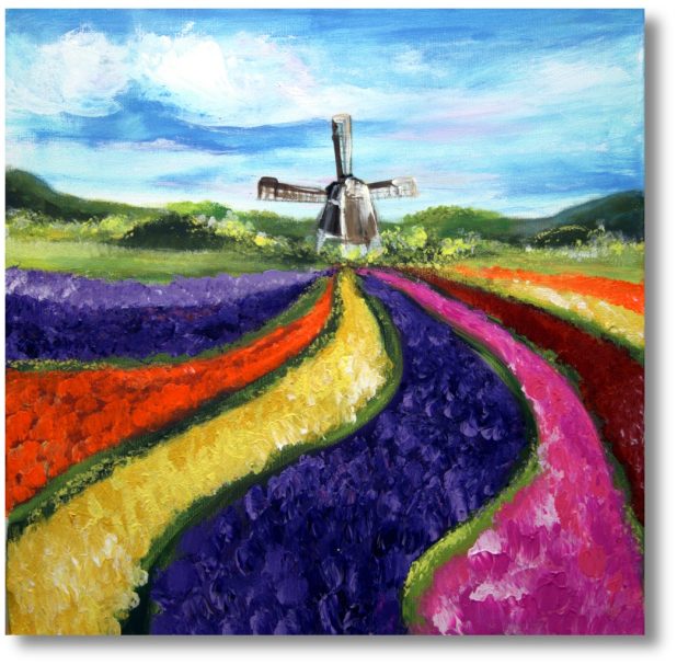 Buntes Tulpenfeld Ölgemälde – Landschaftsmalerei