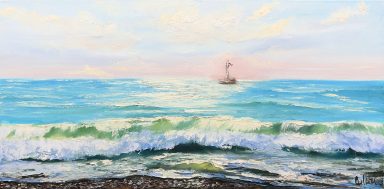 Seestück Ölgemälde Segelschiff bei Sonnenuntergang am Meer