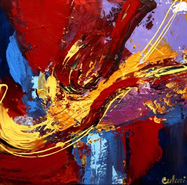 Modernes Acrylbild Abstrakt Rot und Gold – Handgemacht