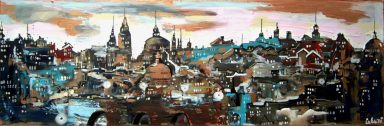 Исторический город panorama Ölgemälde – Historische Architektur