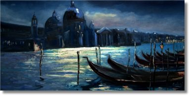 Gondeln in Venedig bei Nacht Ölgemälde – Italienische Landschaften