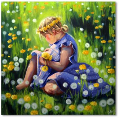 Mädchen im Blumenfeld Ölgemälde – Natur und Kunst