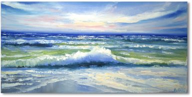 Ruhiges Meer Ölgemälde Horizont und Wellen – Maritime Kunst