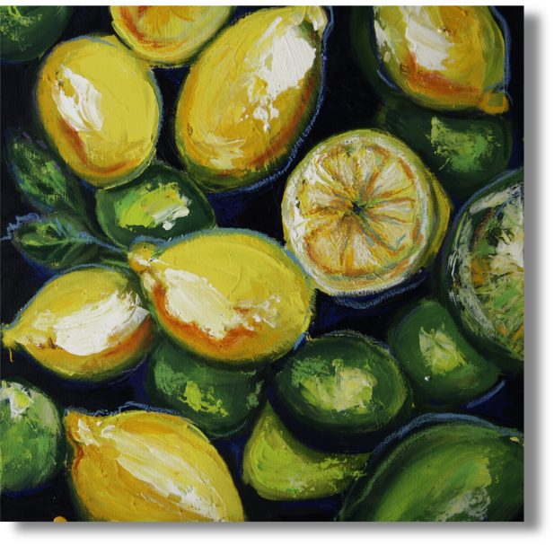 Zitronen Stillleben Ölgemälde – Mediterranes Kunstwerk